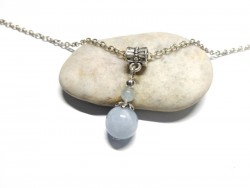Silver Necklace Aquamarine pendant lithotherapy jewel gemstone yoga meditation boho hippie chic