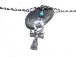Collier pendentif argent Ankh Croix de vie Howlite turquoise bijou Égypte antique lithothérapie expression créativité