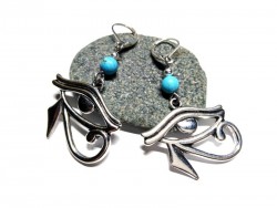Silver Earrings, Eye of Horus & Turquoise Howlite, Egypt jewel natural gemstone egyptian jewels mythology jewelry protection
