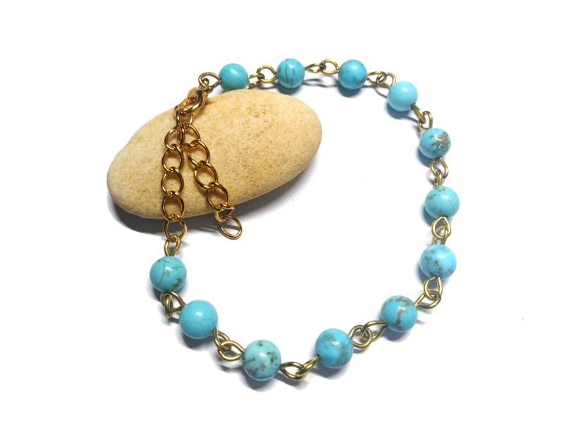 Turquoise howlite Gold Bracelet, lithotherapy jewel yoga meditation boho hippie chic