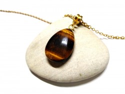 Gold Necklace Tiger's Eye pendant lithotherapy jewel natural gemstone protection confidence decision yoga
