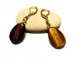 Gold Earrings, Tiger's Eye, lithotherapy jewel natural gemstone protection confidence decision yoga