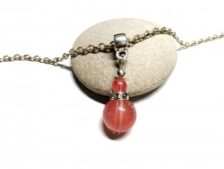 Silver Necklace Cherry Quartz pendant lithotherapy girly jewel natural gemstone yoga meditation boho hippie chic