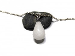Silver Necklace White Quartz pendant lithotherapy jewel natural gemstone meditation boho hippie chic