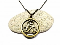 Bronze Necklace, bronze Triskelion in a circle pendant