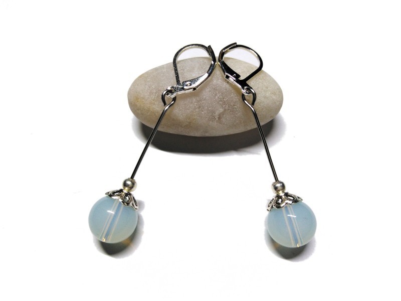 Silver Earrings, Opalite, Gemstone jewel natural gemstone yoga meditation boho hippie chic