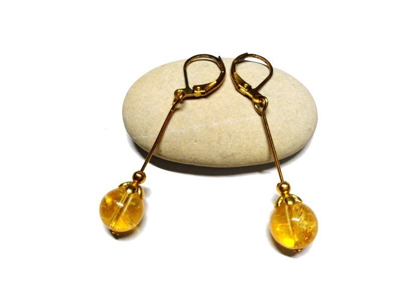 Gold Earrings, Citrine, Gemstone jewel natural gemstone yoga meditation boho hippie chic