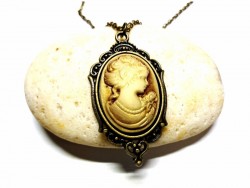 Bronze Necklace, Gothic Victorian coffee Woman cameo pendant