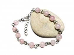 Pink Quartz Silver Bracelet, lithotherapy jewel yoga meditation boho hippie chic