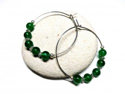 Silver hoops Earrings, Green Agate, lithotherapy jewel natural gemstone yoga meditation