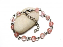 Cherry Quartz Silver Bracelet, lithotherapy jewel yoga meditation girly boho hippie chic