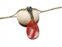 Silver Necklace Cherry Quartz pendant lithotherapy jewel natural gemstone protection confidence decision yoga
