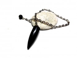 Pendule pendentif Obsidienne argent bijou lithothérapie divination radiesthésie pierre semi-précieuse 