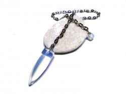 Pendule pendentif Opalite argent bijou lithothérapie divination radiesthésie pierre semi-précieuse