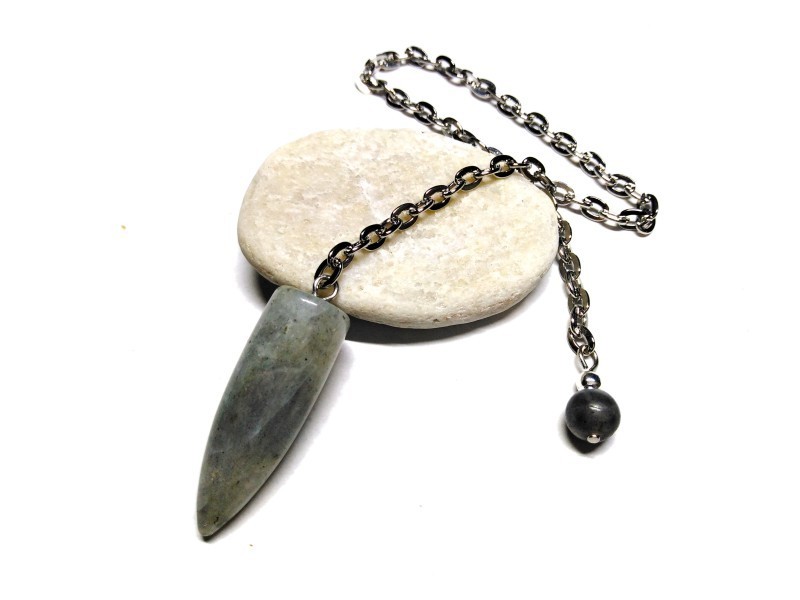 Pendule pendentif Labradorite argent bijou lithothérapie divination radiesthésie pierre semi-précieuse