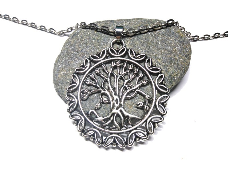 Collier grosse chaîne, pendentif Grand Arbre de vie, métal argent, bijou spiritualité par La Blanche Hermine