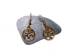Boucles d'oreilles dorées, pendentifs Petit Arbre de vie ajouré, bijou spiritualité La Blanche Hermine