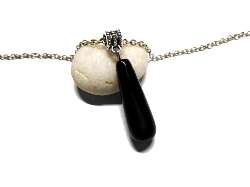 Silver Necklace Obsidian pendant Gemstone jewel natural gemstone yoga meditation boho hippie chic