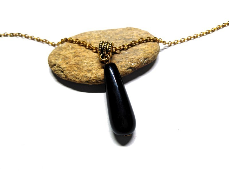 Golden Necklace Obsidian pendant Gemstone jewel natural gemstone yoga meditation boho hippie chic