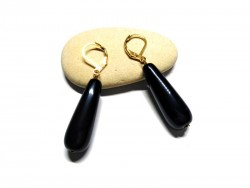 Golden Earrings, Obsidian, Gemstone jewel natural gemstone yoga meditation boho hippie chic