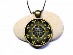 Bronze Necklace, yellow on black Compass rose pendant