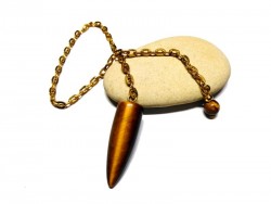 Pendule pendentif Œil de tigre or bijou lithothérapie divination radiesthésie pierre semi-précieuse