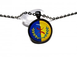 Necklace & Kabyle flag Gun metal pendant, jewel Kabylia Tifinagh Berber Algeria Morocco Tunisia
