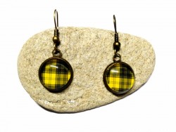 Bronze Earrings, black & yellow MacLachlan (Chief's Dress) Tartan pendant