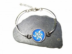 Bracelet argent, motif Lindisfarne spirale bleue celte ethnique triskell médiéval Irlande celtes