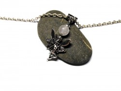 Silver Necklace Winged Fairy & White Chalcedony pendant Faerie & lithotherapy jewel gemstone magic fay wicca girls teen