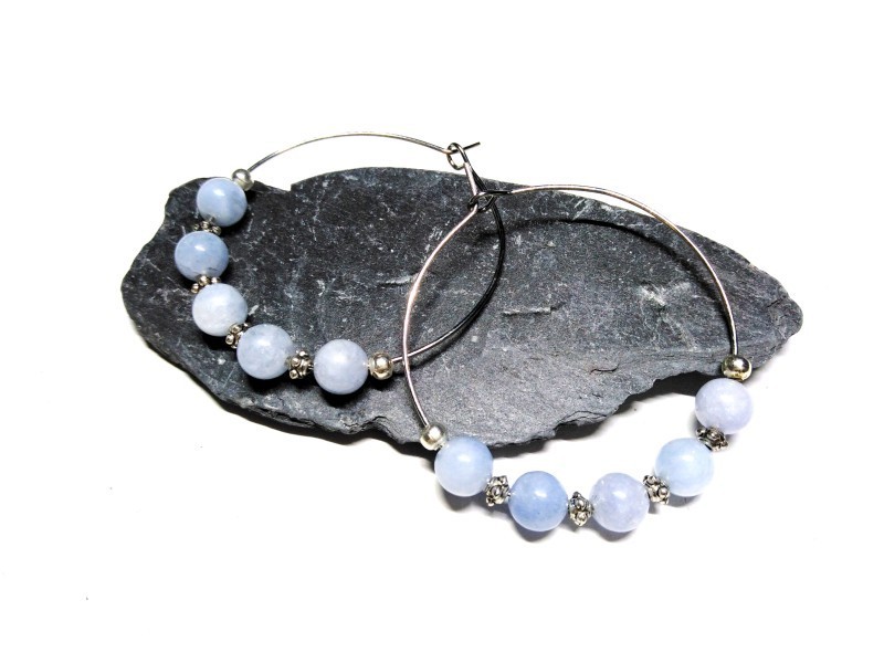 Silver Earrings, Aquamarine, lithotherapy jewel natural gemstone yoga meditation