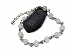 White Chalcedony Silver Bracelet, lithotherapy jewel yoga meditation boho hippie chic