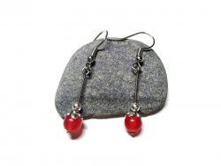 Silver Earrings, Red Agate, Gemstone jewel natural gemstone yoga meditation boho hippie chic