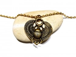 Collier + pendentif Scarabée solaire égyptien or bijou Égypte antique dieu Khépri soleil mythologie amulette magique