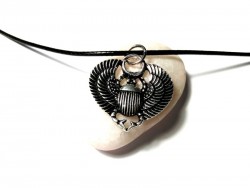 Scarabée solaire égyptien, bijou Égypte antique, collier + pendentif argent, cordon noir