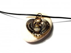 Scarabée solaire égyptien, bijou Égypte antique, collier + pendentif doré, cordon noir