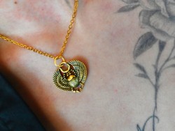 Necklace linkchain Golden Egyptian Khepri solar scarab ancient Egypt jewel amulet Model Yael Photographer Pete Mitchell