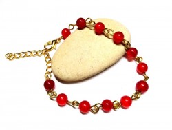 Bracelet or Agate rouge bijou lithothérapie 1er chakra racine Muladhara énergie vitale protection courage calme sérénité