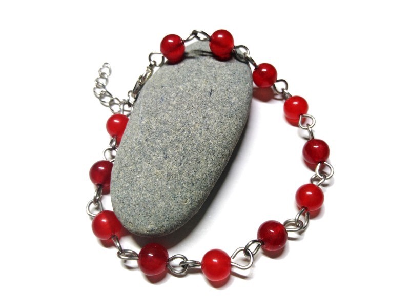Red Agate silver Bracelet, lithotherapy jewel yoga meditation boho hippie chic
