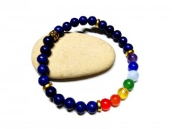 Bracelet or Lapis lazuli & 7 chakras bijou lithothérapie 6ème chakra du troisième oeil Ajna clairvoyance intuition yoga