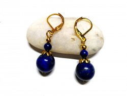 Gold Earrings, Lapis lazuli, lithotherapy jewel natural gemstone yoga meditation boho hippie chic