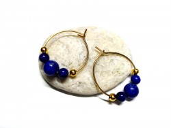 Boucles d'oreilles créoles or Lapis lazuli, bijou lithothérapie 6ème chakra troisième oeil Ajna clairvoyance intuition