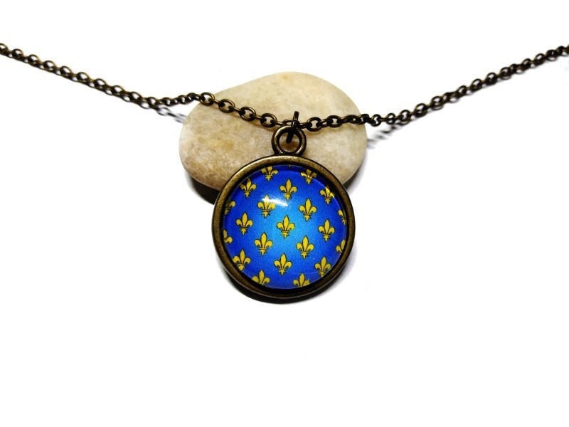 Necklace & France coat of arms Bronze pendant, heraldry jewel