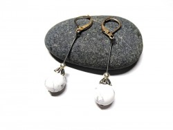 Silver Earrings, Howlite, Gemstone jewel natural gemstone yoga meditation boho hippie chic