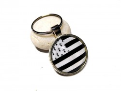 Silver Key ring, Brittany flag jewel accessory ermine