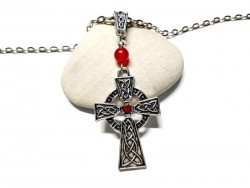 Collier argent pendentif argent rouge Croix celtique avec strass Agate rouge bijou celtique, gothique lithothérapie celte