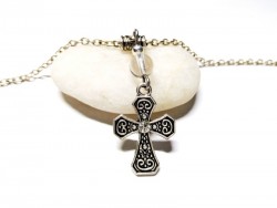Silver Necklace Cross Clear Crystal pendant cross jewel gmestone Goth girl cosplay