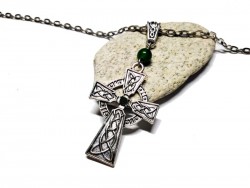 Collier argent pendentif argent vert Croix celtique avec strass Jade bijou celtique lithothérapie celte