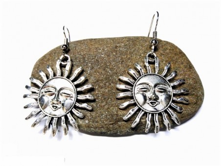 Boucles D'oreilles Puces Soleil Et Lune - Argent 925 Rhodié - Bijoux Femme - Neuf Avec étui