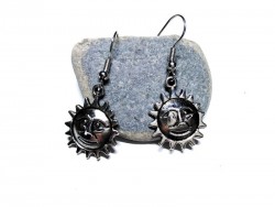 Silver Earrings, Smiling sun pendants solar jewel Wicca witchcraft witch occult pagan astronomy